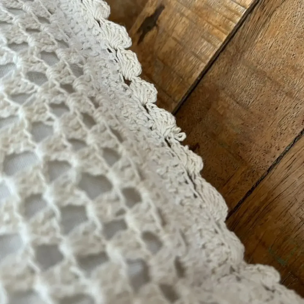 Ivory Cotton Crochet Square Decorative Pillow 15 x 15